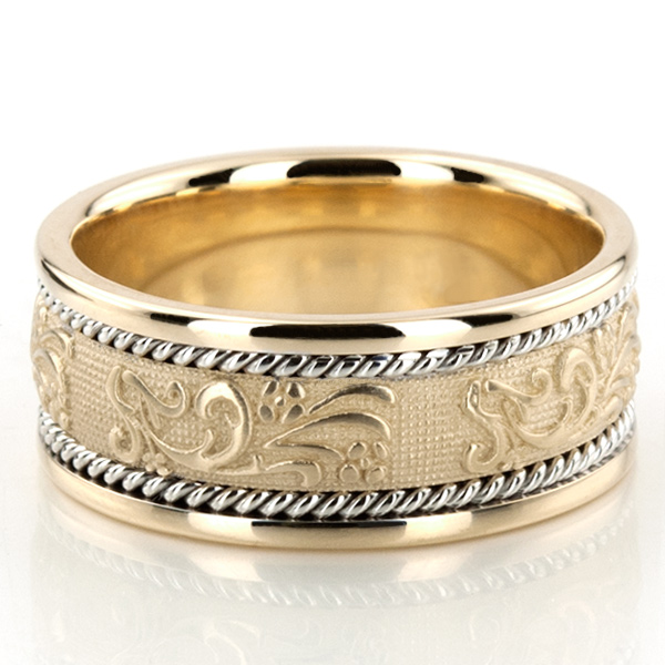 Floral Carved Antique and Braided Wedding Band  - view 2
