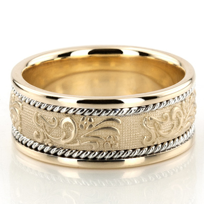 Floral Carved Antique and Braided Wedding Band  - view 2 of 8
