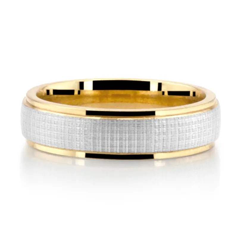 14K yellow-white-yellow gold 6mm. same as picture Delicate Cross-Hatching Design Wedding Ring - alternate view 2
