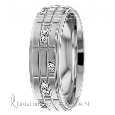 Grid Pattern Diamond Wedding Band - view 1 of 1