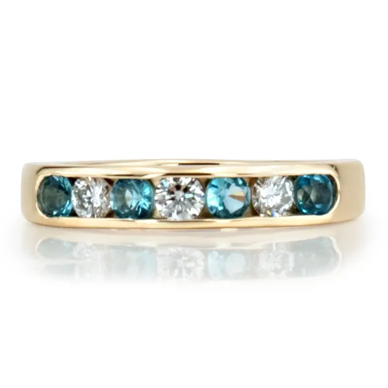 14K white gold Channel Set Round Topaz & Diamond Anniversary Band - main view