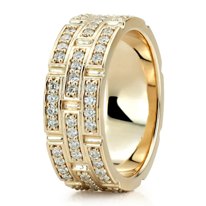 14K yellow gold 8mm. high polish Exquisite-Diamond-Wedding-Band - alternate view 2
