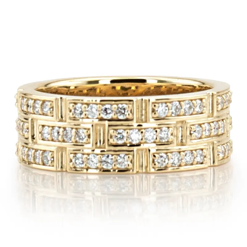 14K yellow gold 8mm. high polish Exquisite-Diamond-Wedding-Band - alternate view 5