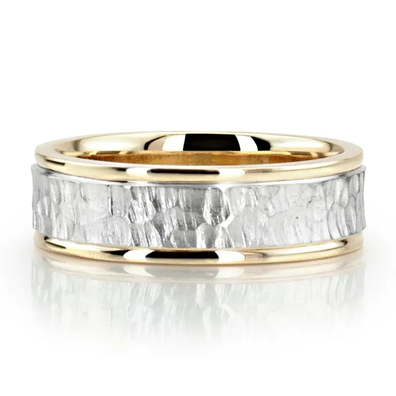 10K yellow-white-yellow gold 6.5mm hammer two-tone-wedding-bands - alternate view 4