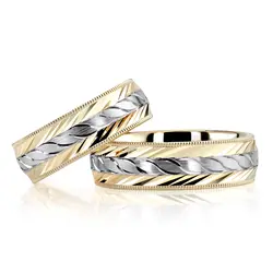 Fine Incised Diamond Cut Wedding Band Set thumbnail 1