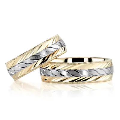 Fine Incised Diamond Cut Wedding Band Set - view 1 of 2