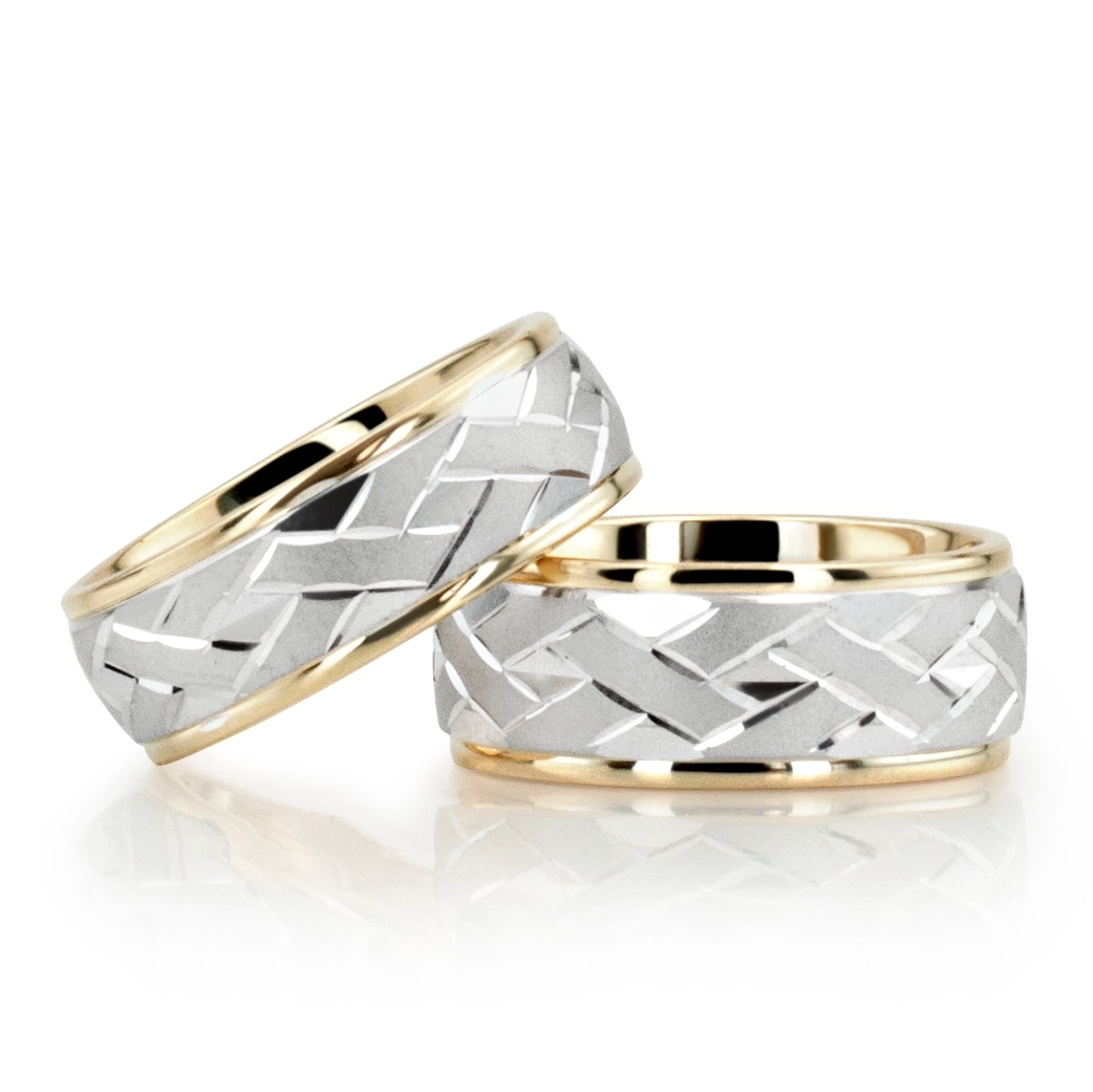 Attractive Angled Cut Diamond Cut Wedding Ring Set - view 4