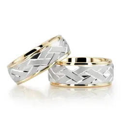 Attractive Angled Cut Diamond Cut Wedding Ring Set thumbnail 4