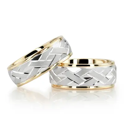 Attractive Angled Cut Diamond Cut Wedding Ring Set - view 4 of 8