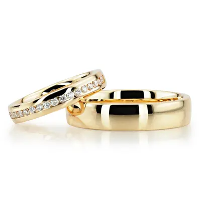 Two Tone Contemporary Low Dome Wedding Band Set - view 2 of 4