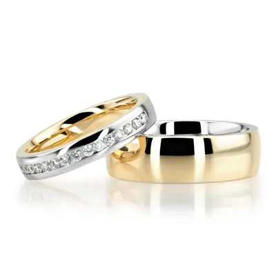 Two Tone Contemporary Low Dome Wedding Band Set - view 3 of 4
