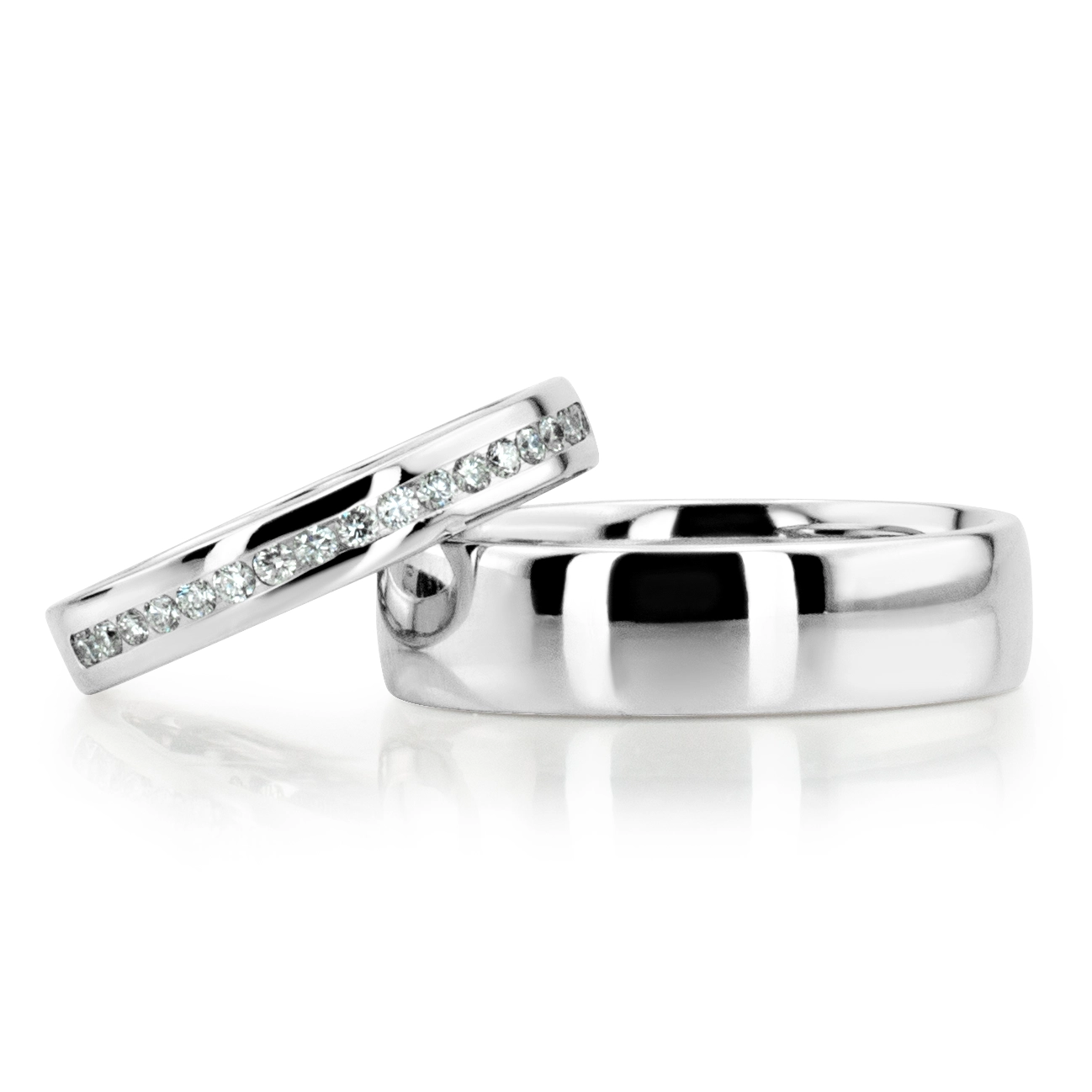 Two Tone Contemporary Low Dome Wedding Band Set - view 4
