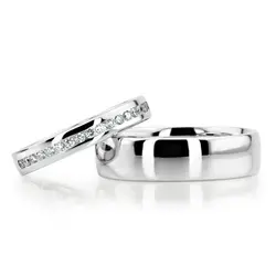 Two Tone Contemporary Low Dome Wedding Band Set thumbnail 4