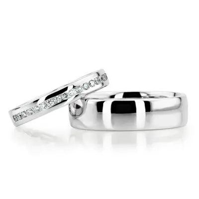 Two Tone Contemporary Low Dome Wedding Band Set - view 4 of 4