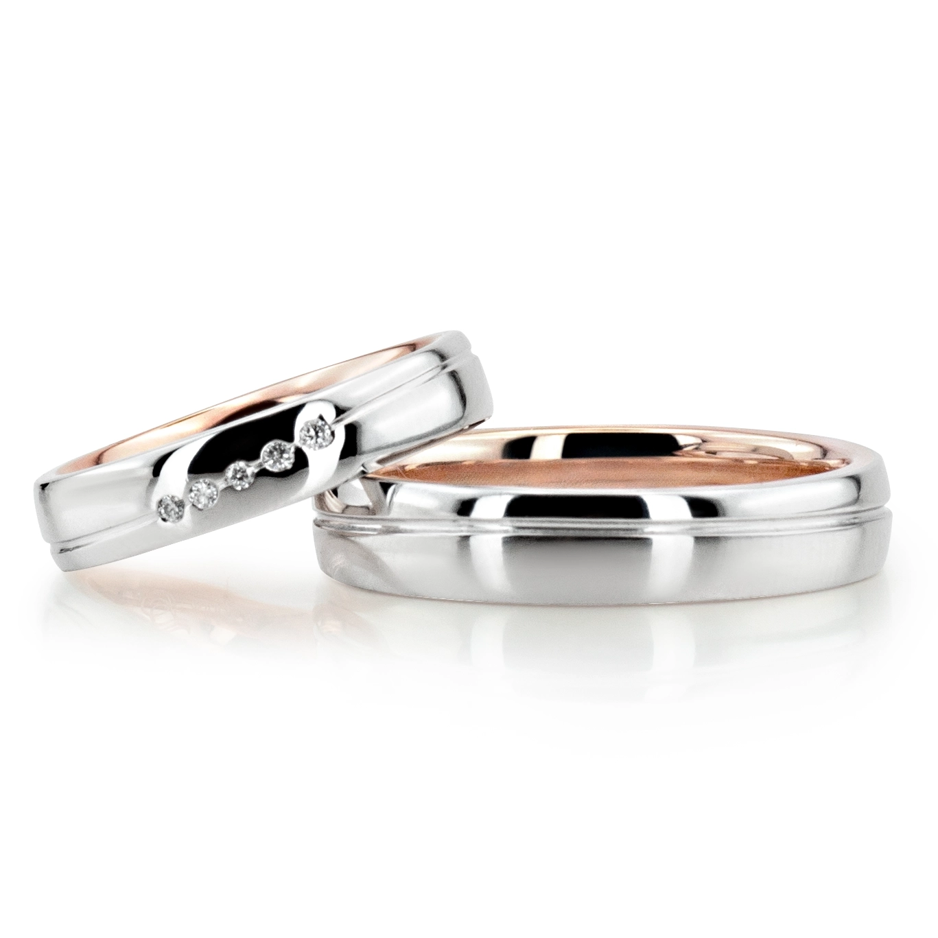 Modern Two Tone Wedding Band Set - view 1