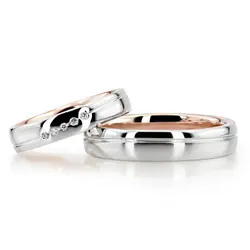 Modern Two Tone Wedding Band Set thumbnail 1