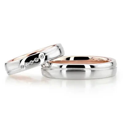 Modern Two Tone Wedding Band Set - view 1 of 6