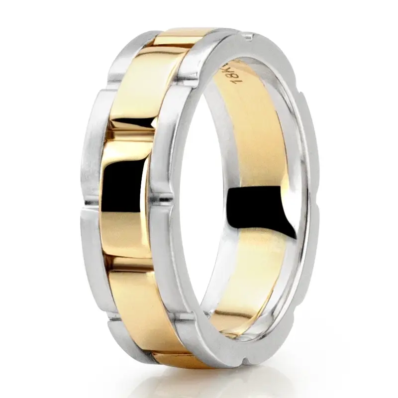 10K white-yellow-white gold 6.5mm satin finish fancy-carved-contemporary-wedding-ring - alternate view 6