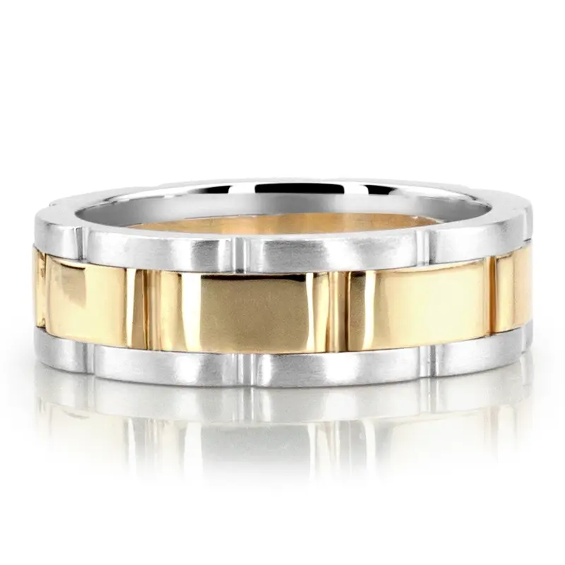 10K white-yellow-white gold 6.5mm satin finish fancy-carved-contemporary-wedding-ring - alternate view 4