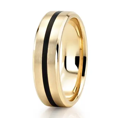 Beveled Edge Black Center Wedding Ring - view 4 of 5