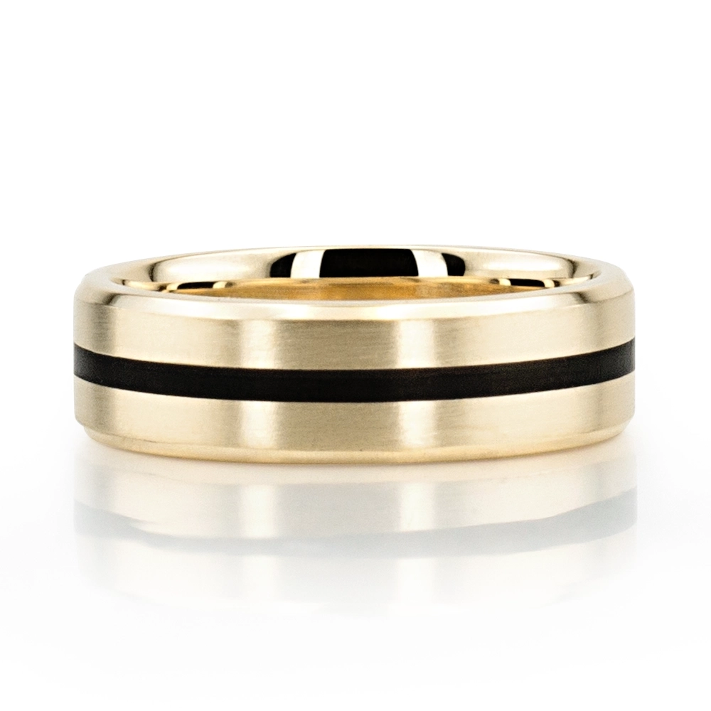 Beveled Edge Black Center Wedding Ring - view 5