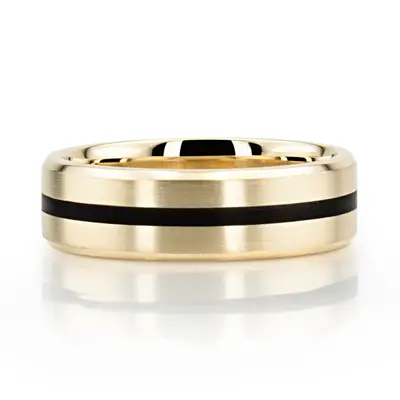 Beveled Edge Black Center Wedding Ring - view 5 of 5