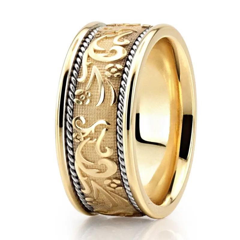 10K y-w-y-w-y gold 10.5mm. shiny finish hand-made-antique-wedding-band - alternate view 6