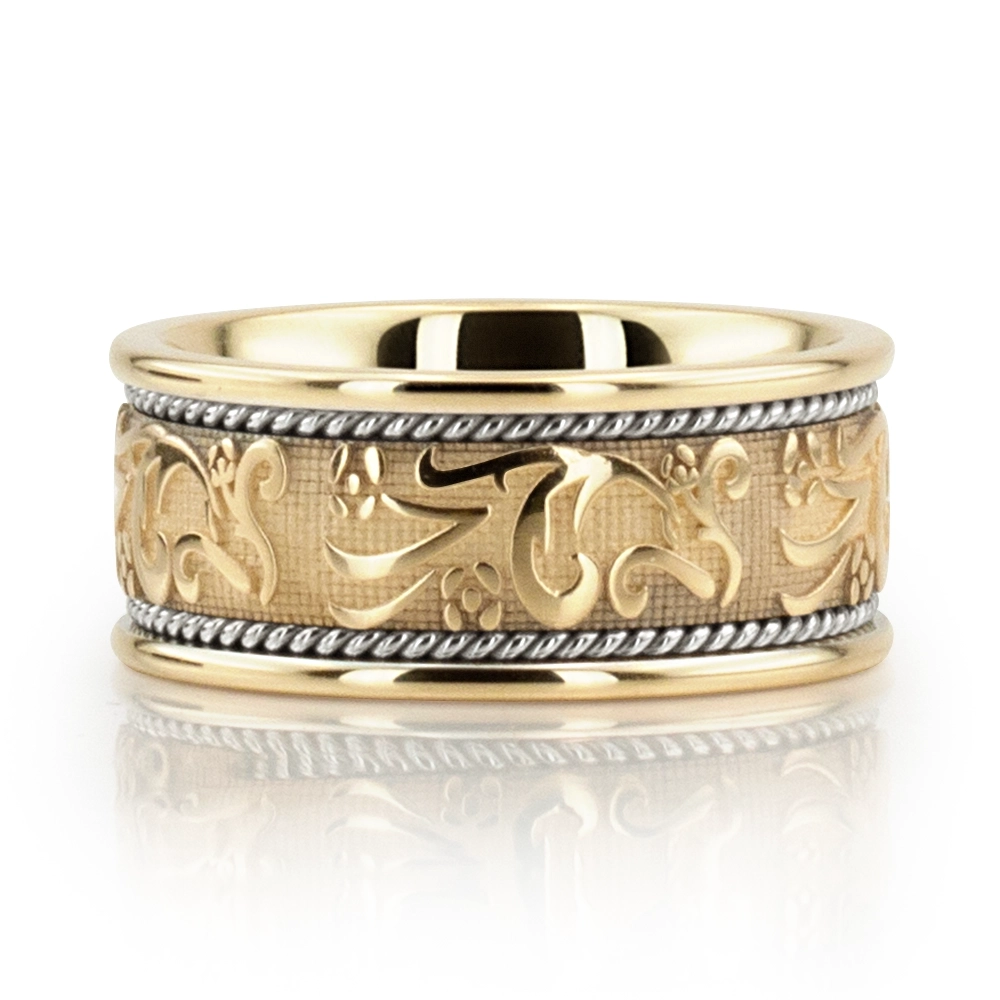 Floral Carved Antique and Braided Wedding Band  - view 10