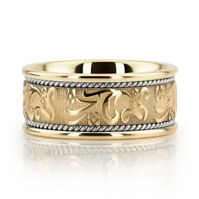 Floral Carved Antique and Braided Wedding Band  - view 10 of 10