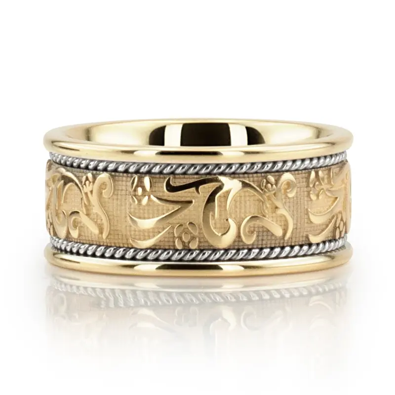 10K y-w-y-w-y gold 10.5mm. shiny finish hand-made-antique-wedding-band - alternate view 5