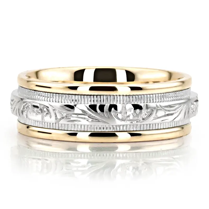 10K yellow-white-yellow gold 8mm. shiny finish hand-made-antique-wedding-band - alternate view 2