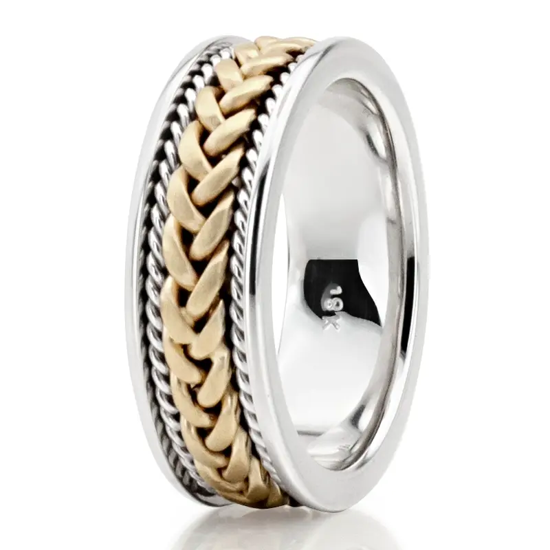 14K white-yellow-white gold 7.5mm. satin finish hand-made-wedding-ring - alternate view 19