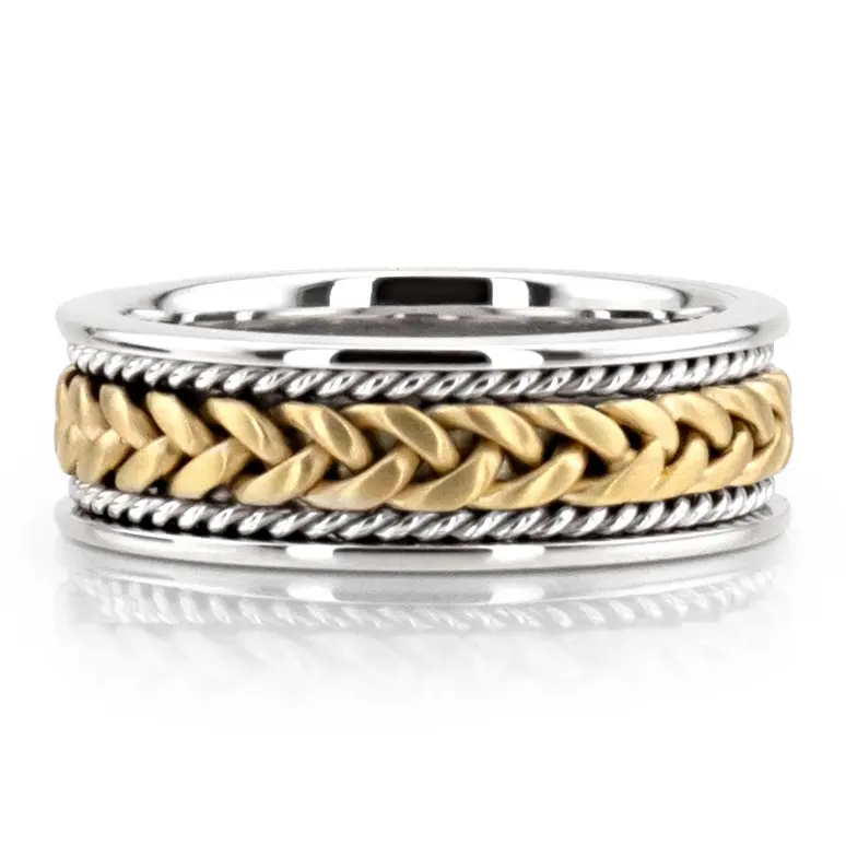 14K white-yellow-white gold 7.5mm. satin finish hand-made-wedding-ring - alternate view 9