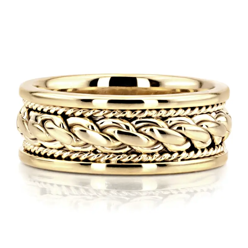 10K yellow gold 8mm. high polish hand-made-braided-wedding-ring - alternate view 8