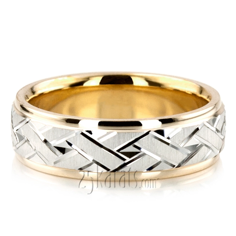 Attractive Angled Cut Diamond Cut Wedding Ring  - main view