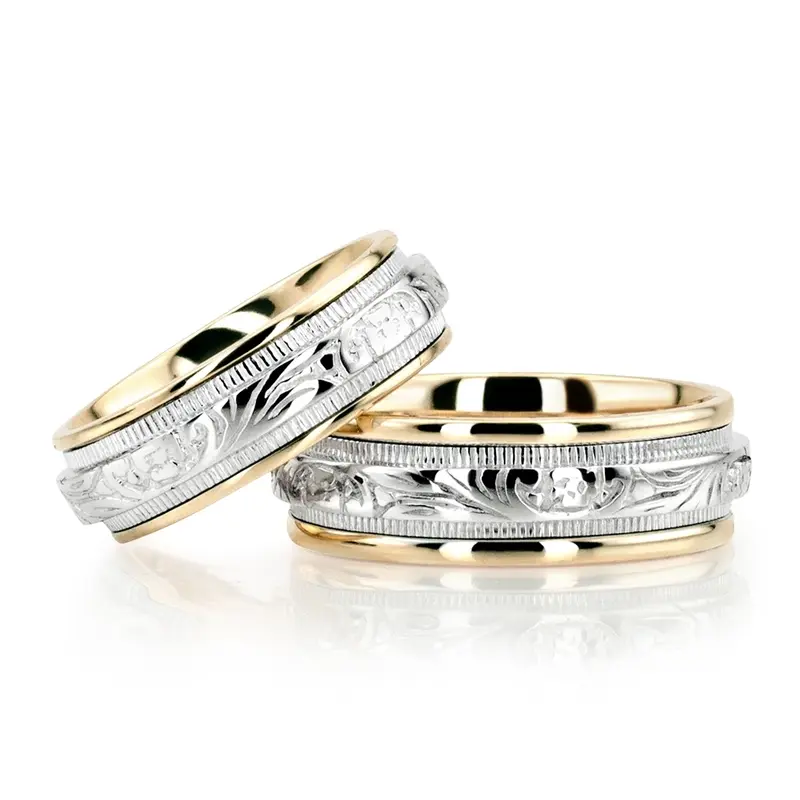 10K Extravagant Antique Handcrafted Wedding Band Set - main view