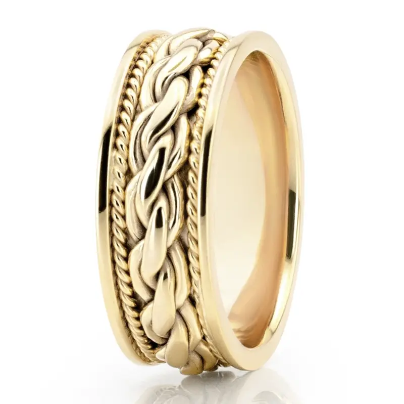 10K yellow gold 8mm. shiny finish hand-made-braided-wedding-ring - alternate view 5
