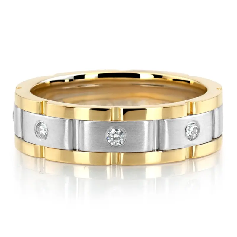 10K yellow-white-yellow gold 6.5mm satin finish Rolex-Style-Round-Diamond-Wedding-Band - alternate view 6