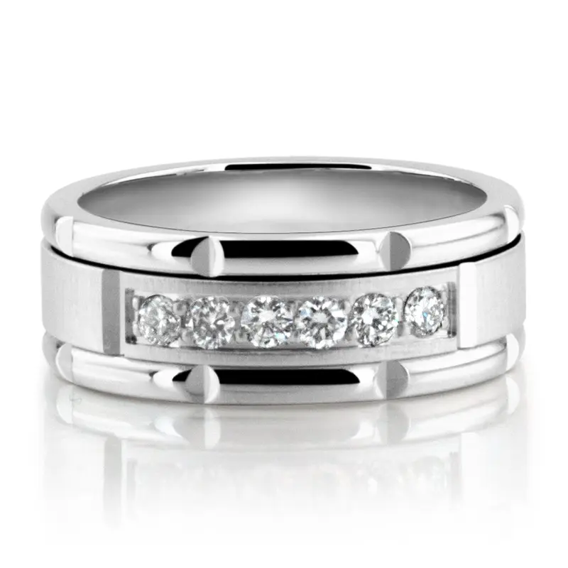 18K white gold 8.5mm. cross satin diamond-classic-round-cut-wedding-ring - main view