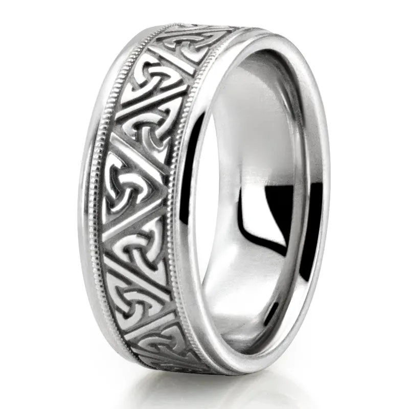 14K white gold 8mm. shiny finish Celtic-Triquetra-Hand-Crafted-Wedding-Band - alternate view 7