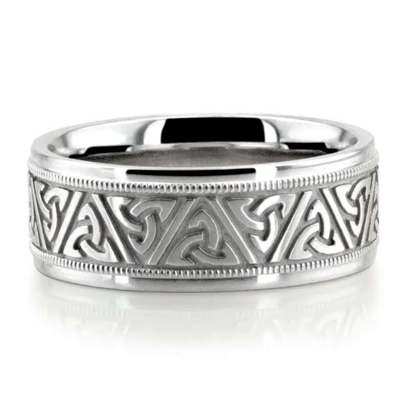14K white gold 8mm. shiny finish Celtic-Triquetra-Hand-Crafted-Wedding-Band - alternate view 2
