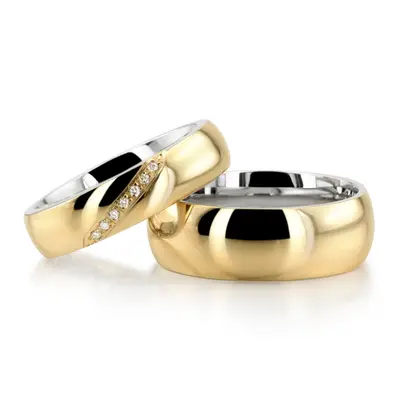 Modern Two Tone Dome Comfort Fit Diamond Wedding Band - view 1 of 4