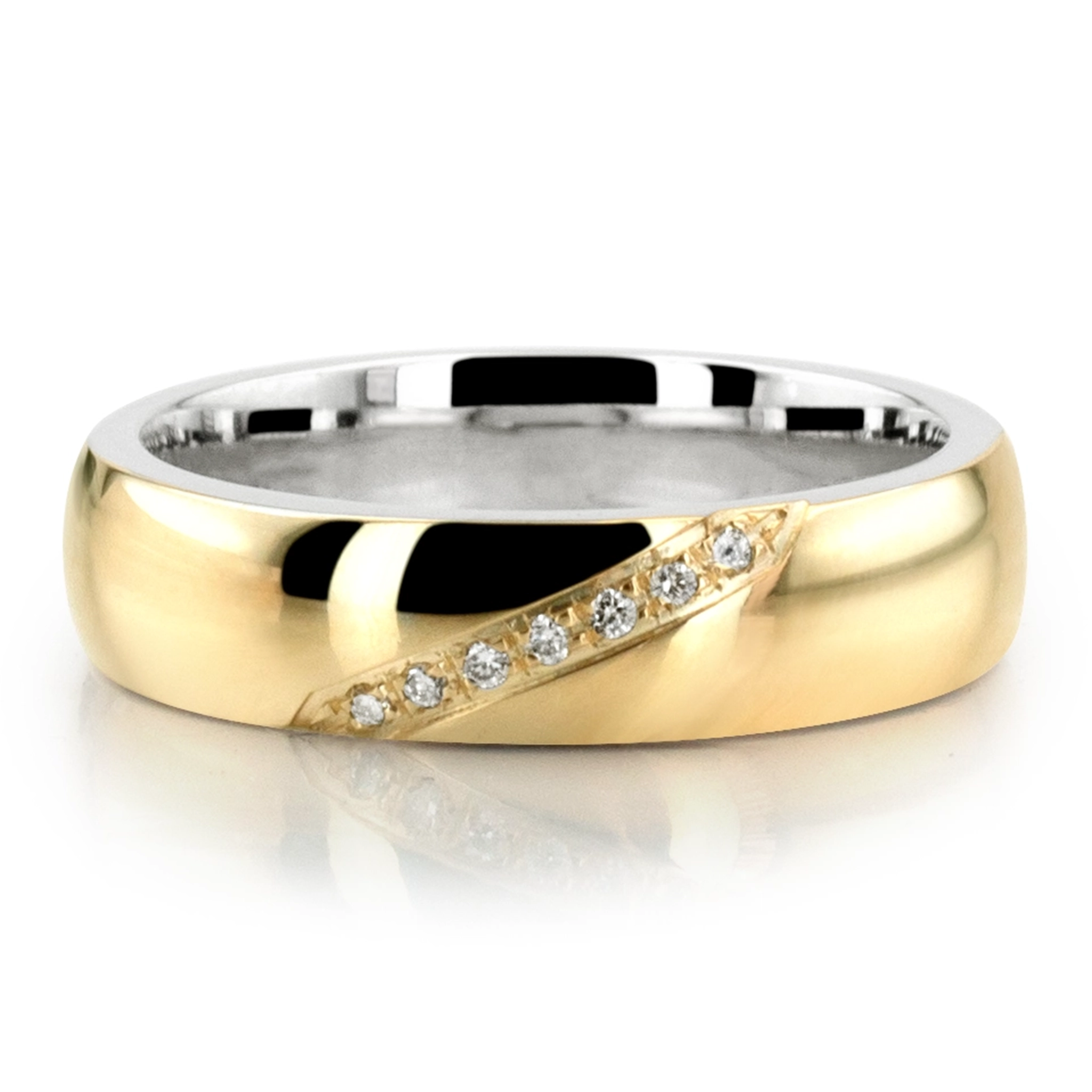 Modern Two Tone Dome Comfort Fit Diamond Wedding Band - view 2