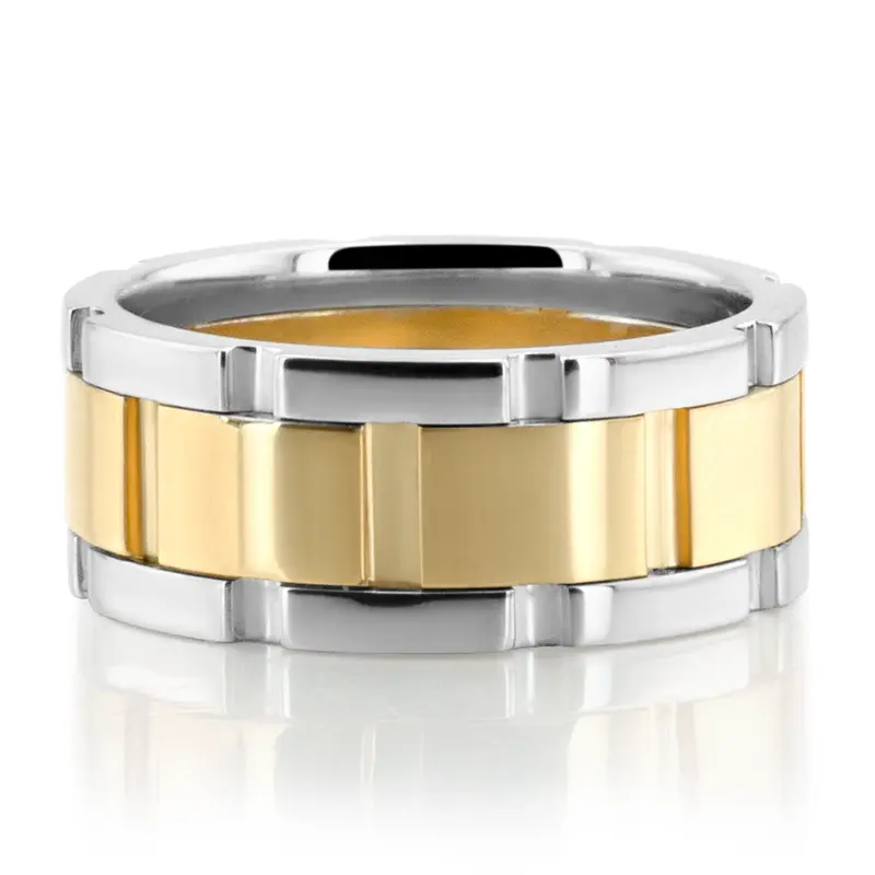 14K white-yellow-white gold 9mm. shiny finish hand-made-wedding-band - alternate view 7