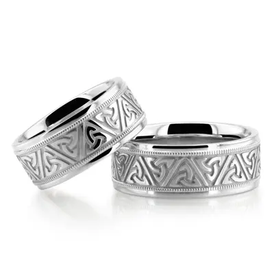 Celtic Triquetra Handcrafted Wedding Band Set - view 1 of 4