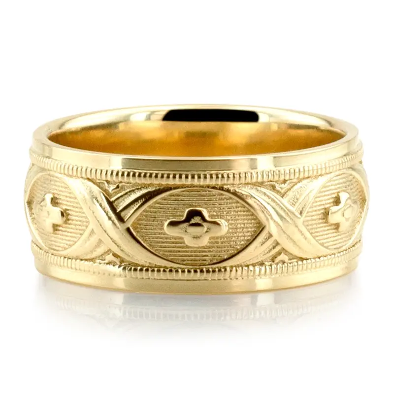 14K yellow gold 5mm. cross satin Elegant-Hang-Crafted-Wedding-Ring - alternate view 4