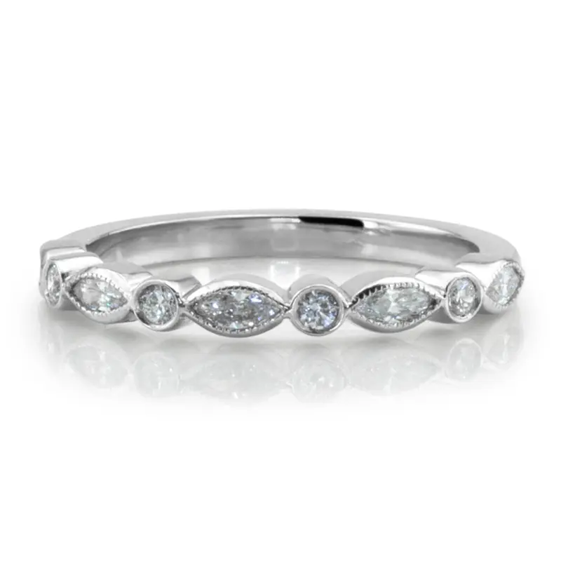 14K white gold Marquise and Round Fashion Ring with Milgrain 1/3 ct.tw - main view