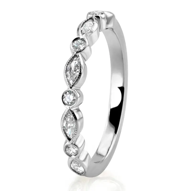 14K white gold Marquise and Round Fashion Ring with Milgrain 1/3 ct.tw - alternate view 2