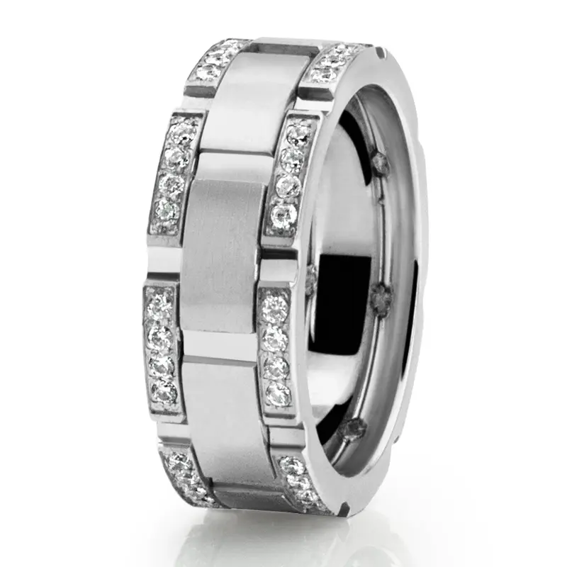 10K white gold 8mm. satin Rolex Inspired Diamond Edge Wedding Band - main view