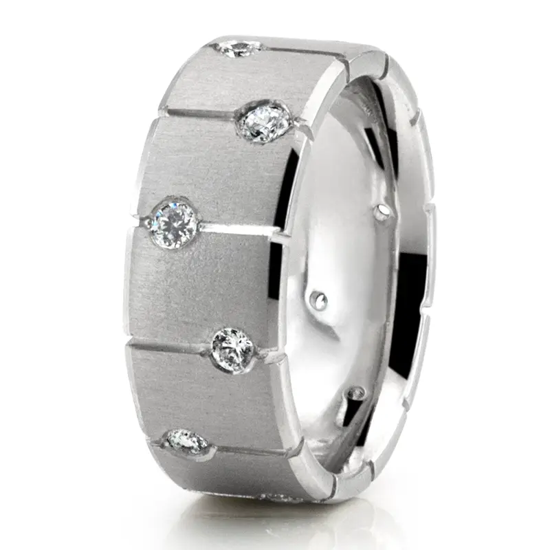 14K white gold 7.5mm. cross satin Eclipse Diamond Wedding Band - alternate view 4